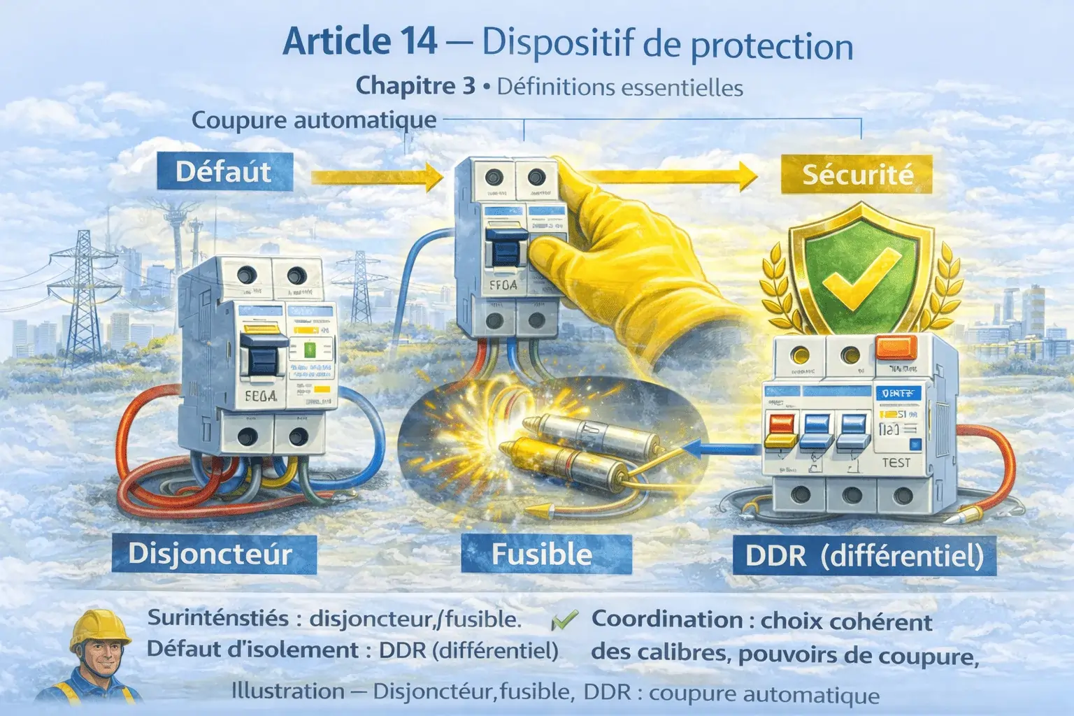 Dispositifs de protection : disjoncteur, fusible, DDR