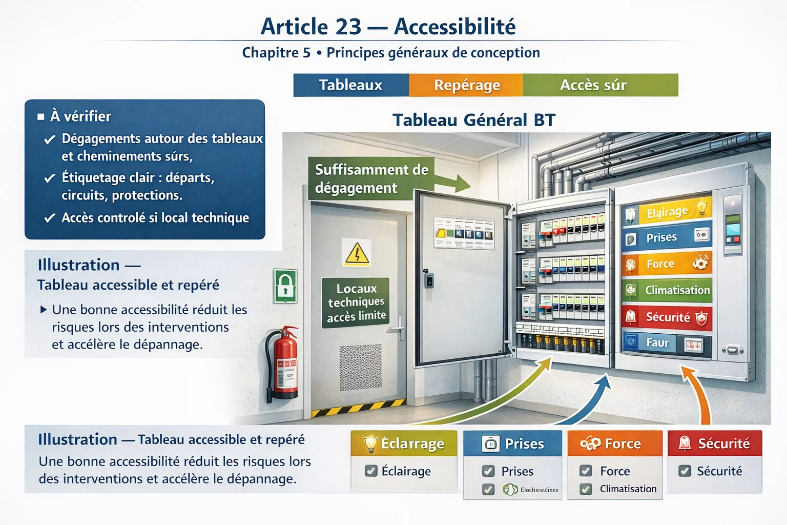 Tableau électrique accessible et repéré
