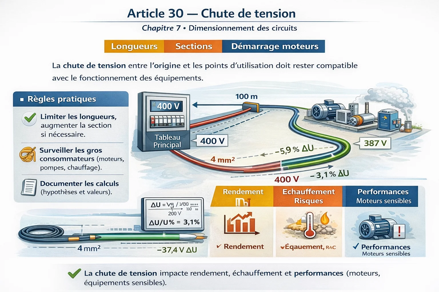 Chute de tension sur câble